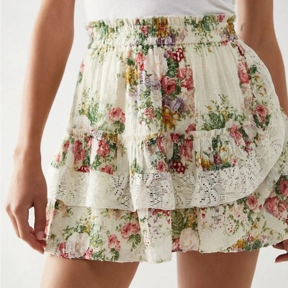 NWOT LoveShackFancy Agnessa Floral Ruffle Mini Skirt